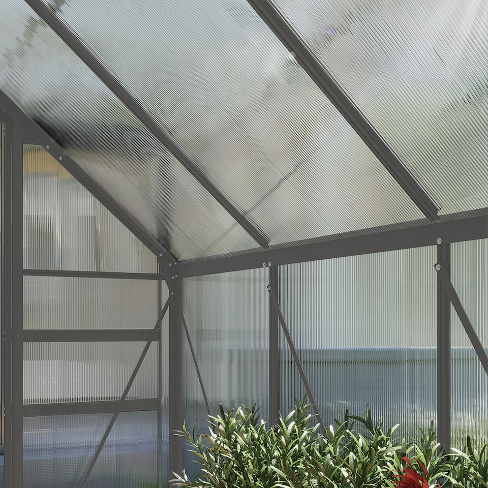 image 1 of Outsunny Polycarbonate Walk-in Garden Greenhouse w/ Sliding Door Dark Grey