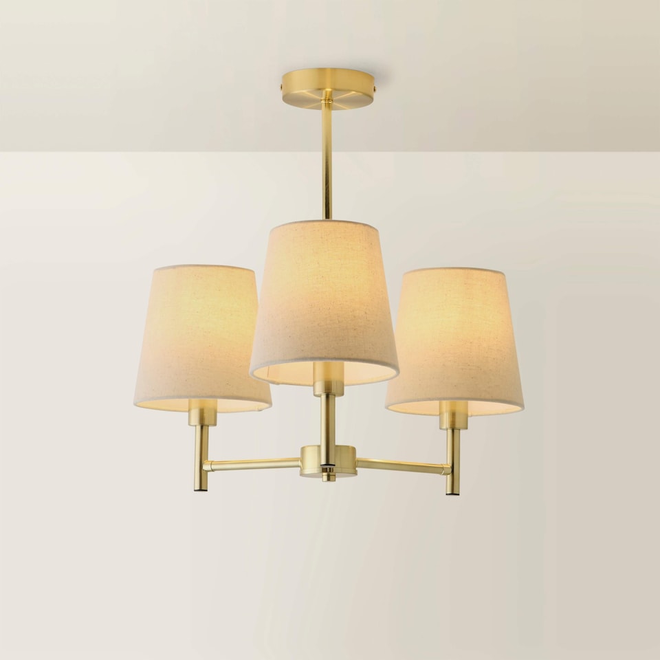 image 1 of ValueLights Kincaid 3 Arm Gold Chandelier Ceiling Light Taper Shades and Bulbs