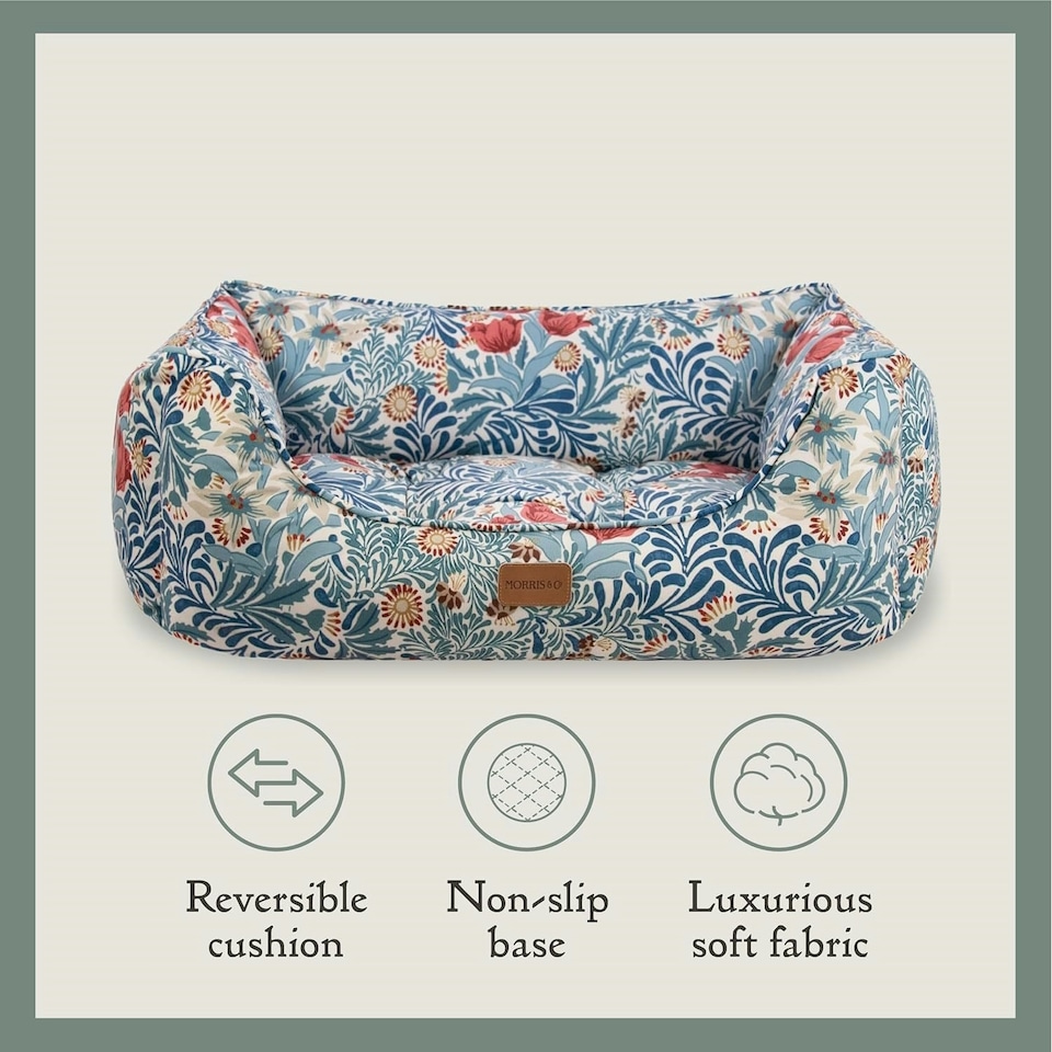 image 1 of Morris & Co Bower Print Square Box Dog & Cat Bed - Small Blue | S