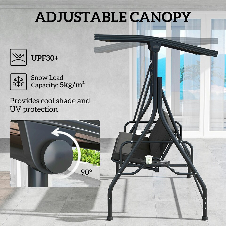 image 1 of Outsunny 3 Seater Garden Swing Seat Bed, Convertible Swing Chair Black | Black