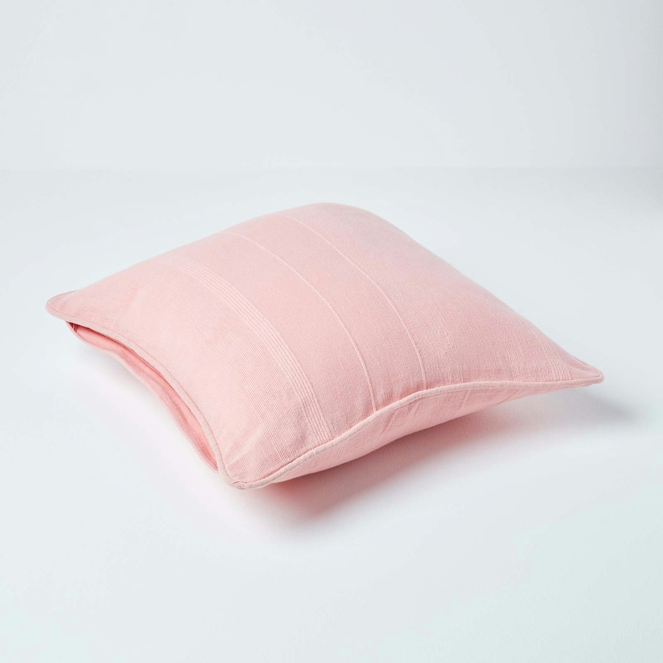 image 1 of Homescapes Cotton Rajput Ribbed Pink Cushion Cover - 60 x 60 cm Pink