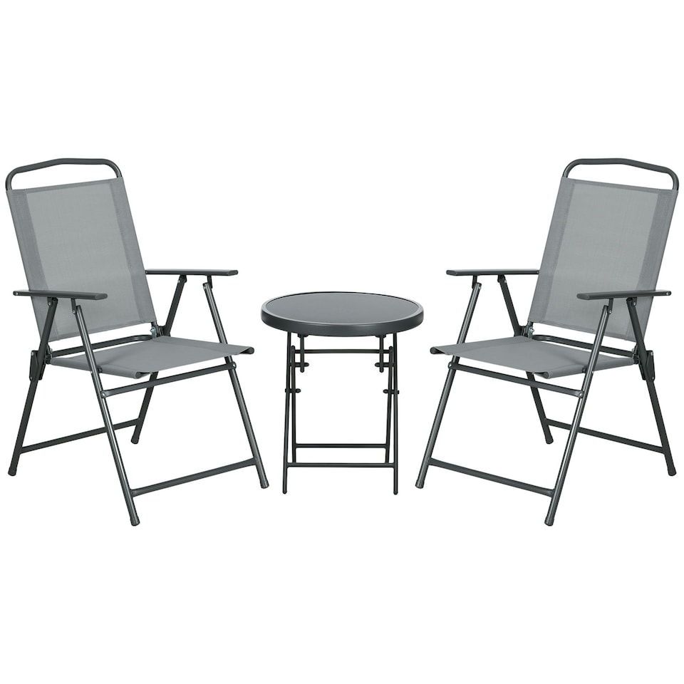 image 1 of Outsunny Patio Bistro Set Folding Chairs & Coffee Table for Balcony Light Grey