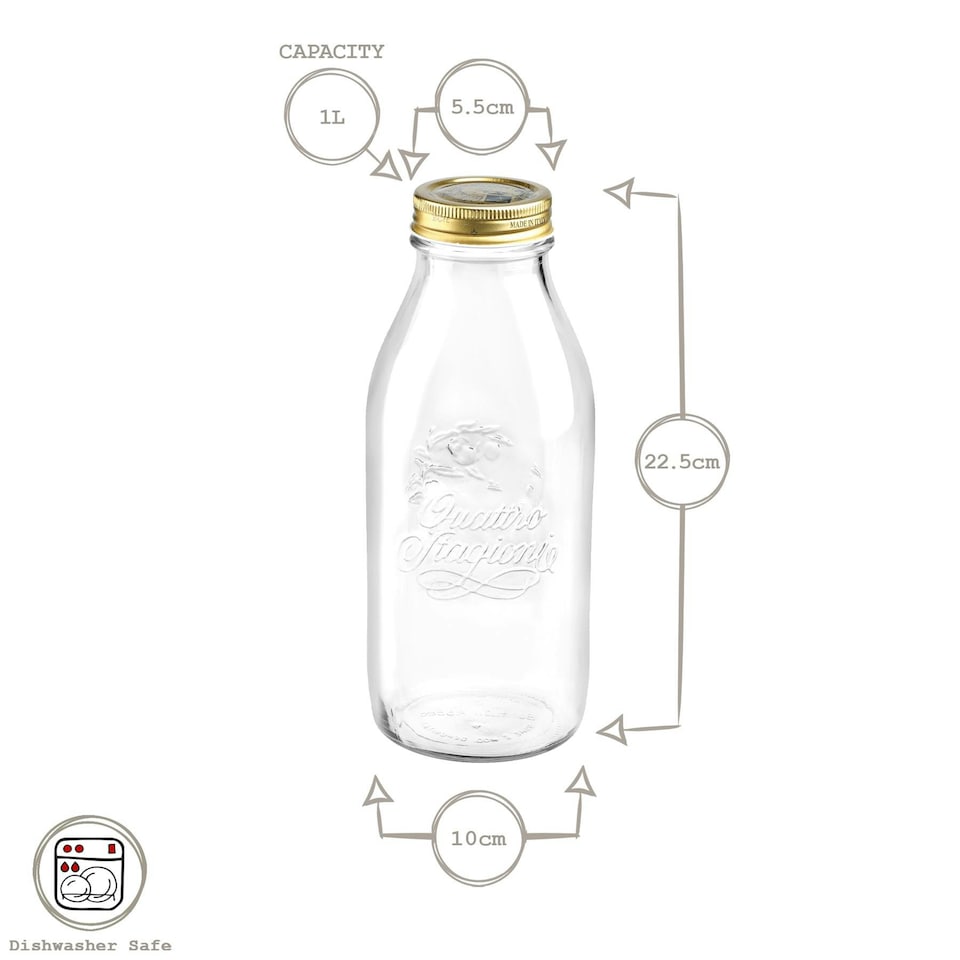 image 1 of Bormioli Rocco Quattro Stagioni Glass Bottles with Screw Top Lid - 1L - Pack of 3 Clear | One Size