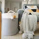 image 4 of Living and Home Woven Cotton Basket Storage Clothes Hamper Laundry Basket - Grey & White