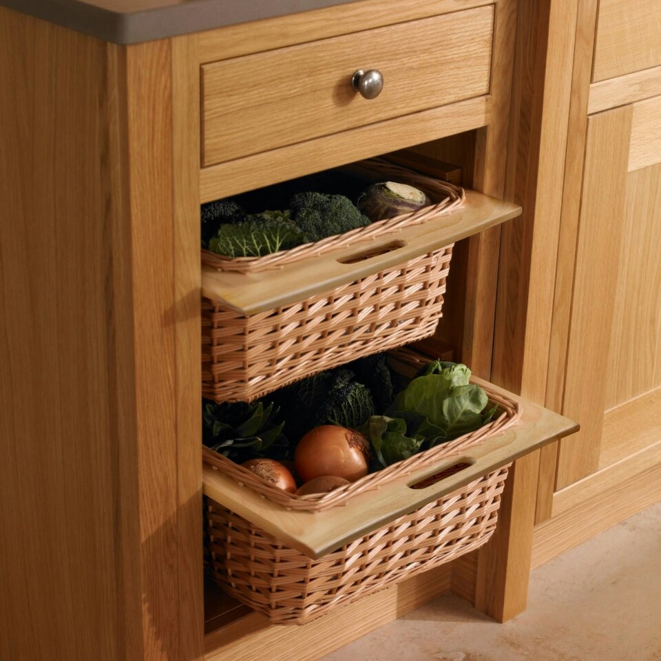 image 1 of 2 x Pull Out Wicker Kitchen Baskets 400mm Brown