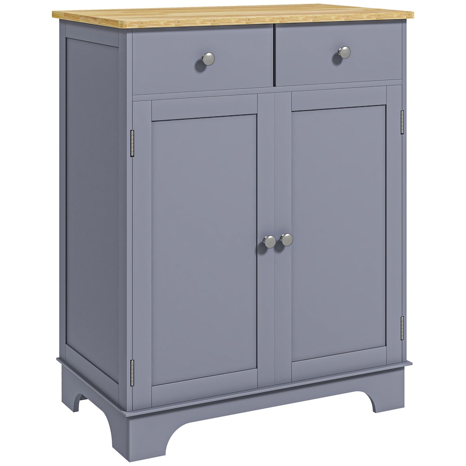 image 1 of HOMCOM Rubber Wood Top Kitchen Side Cabinet with Adjustable Shelf, Grey