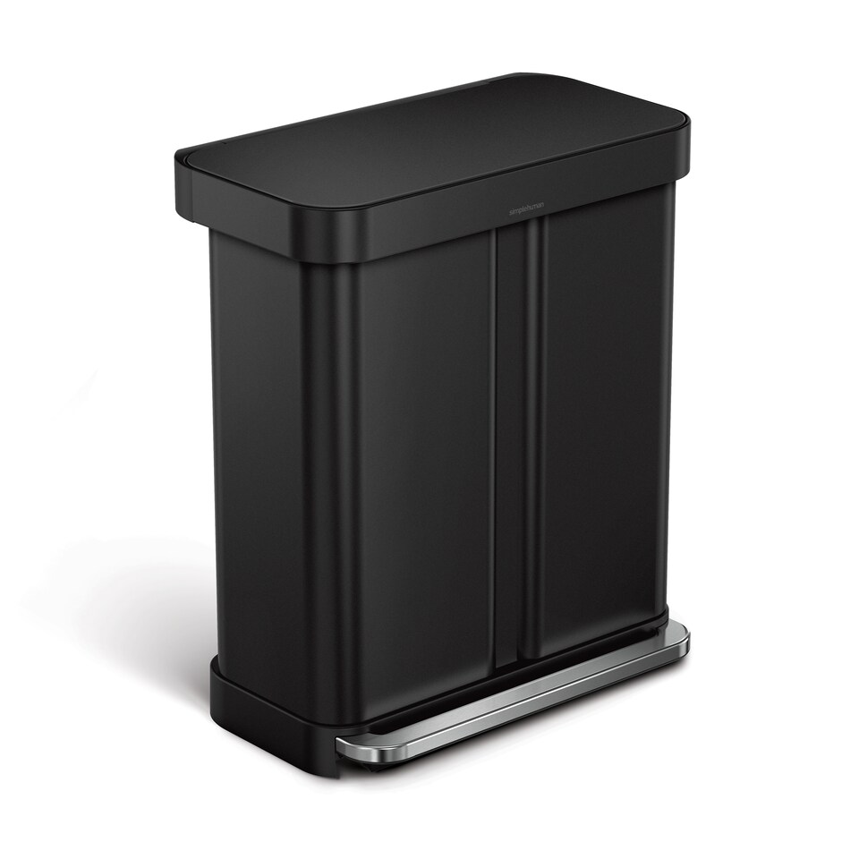 image 1 of Simplehuman 58L Recycling Rectangular Pedal Bin with Liner Pocket, Matte Black Steel