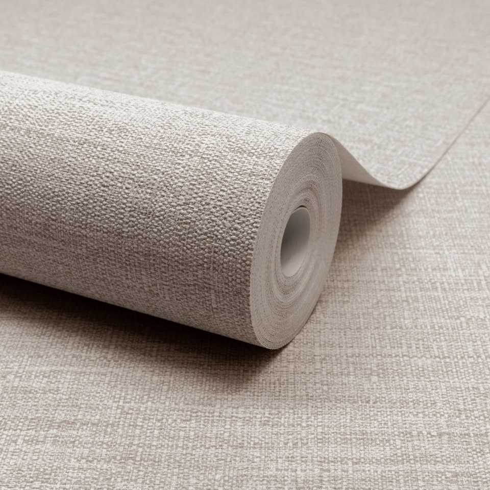 image 1 of Grandeco Telma Slubbed Fabric Hessian Textured Luxury Wallpaper Taupe | Brown | Taupe | 5.32m2