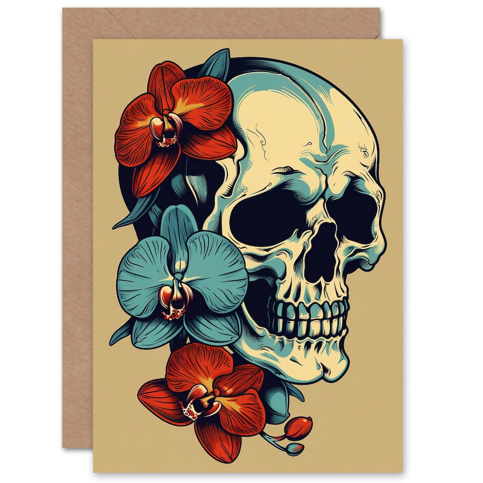 image 1 of Skull Orchid Flowers Goth Wife Birthday Card