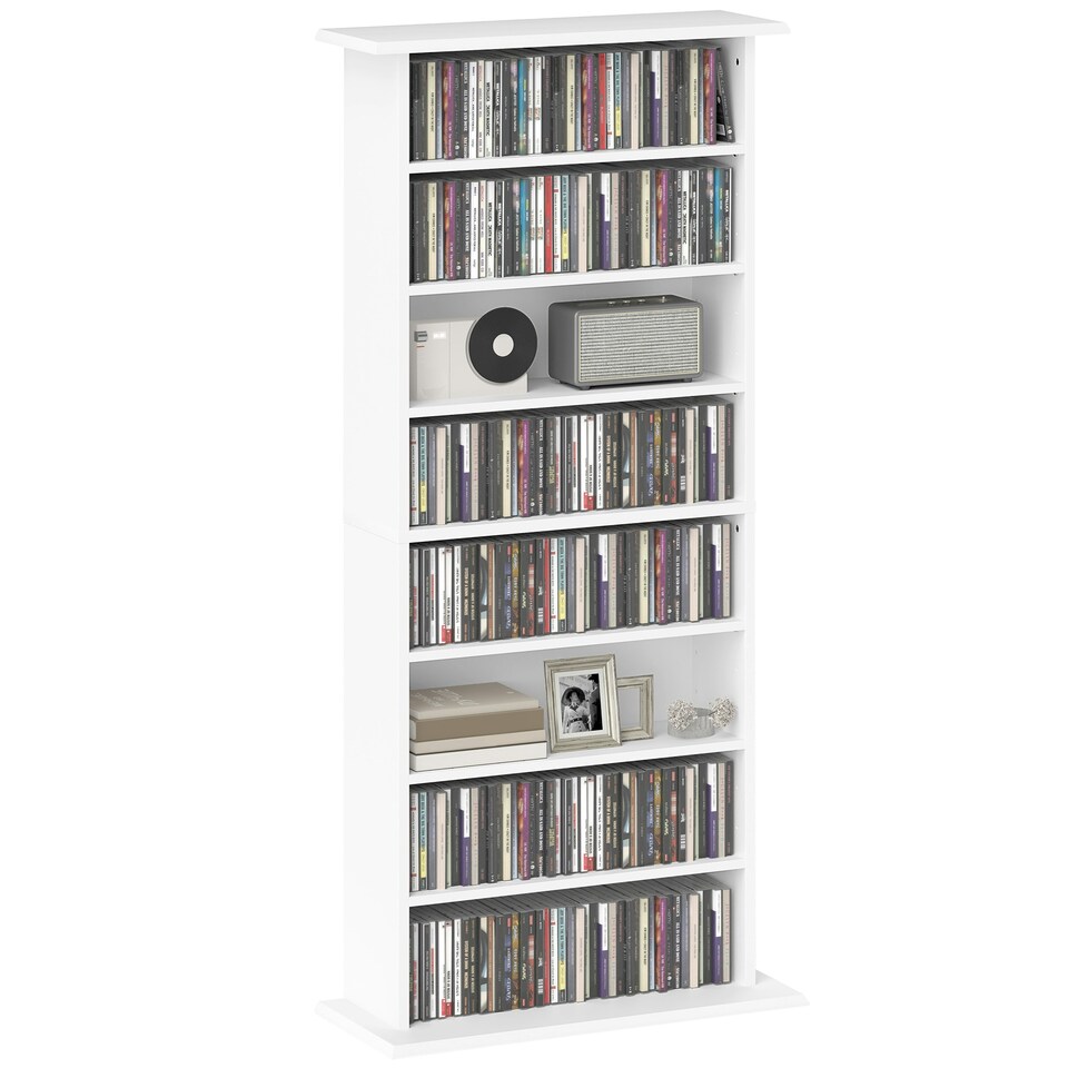 image 1 of HOMCOM CD Storage Unit DVD Tower Blu-ray Storage Shelf for Living Room White White