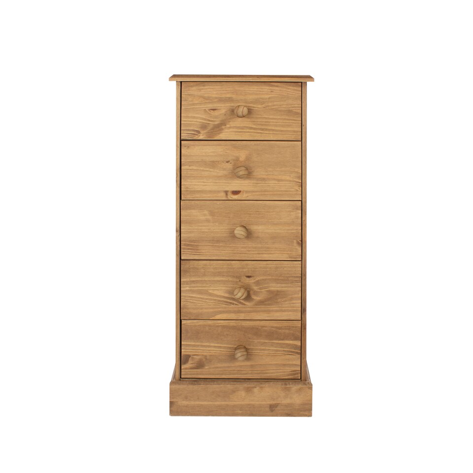 image 1 of Cotswold 5 Drawer Narrow Chest of Drawers - Antique Waxed Pine Bedroom Storage with Turned Handles | Brown | Brown | 1
