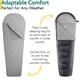 image 2 of Mummy Sleeping Bag Liner Single Adult Lightweight Compact With Pillow Pocket | Grey | Single | 1
