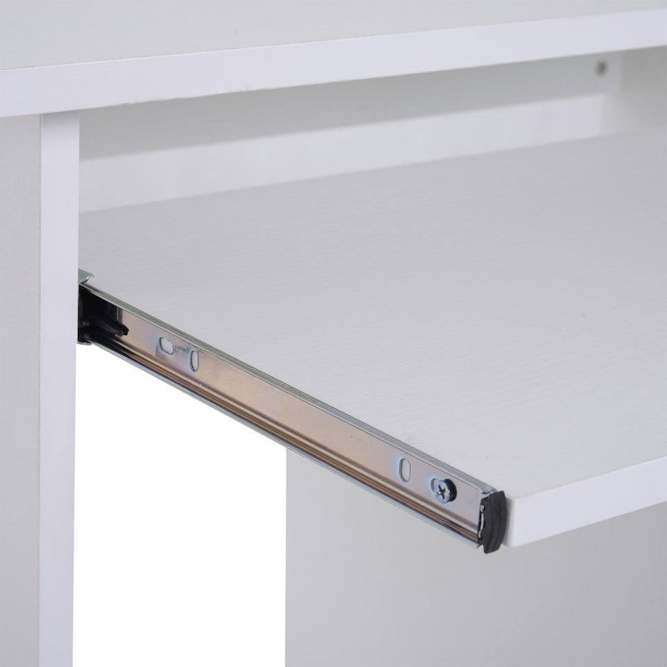 image 1 of HOMCOM Compact Small Computer Table Wooden Desk Keyboard Tray Storage White