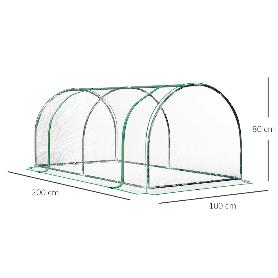 image 1 of Outsunny Tunnel Greenhouse Grow House Steel Frame PE Green 200x100x80 cm