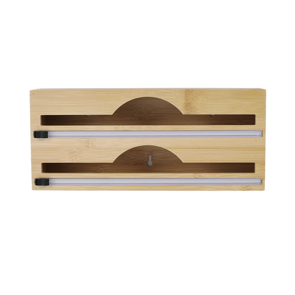 image 1 of Living and Home 2-tier Wall Mounted Bamboo Wrap Dispenser with Cutters