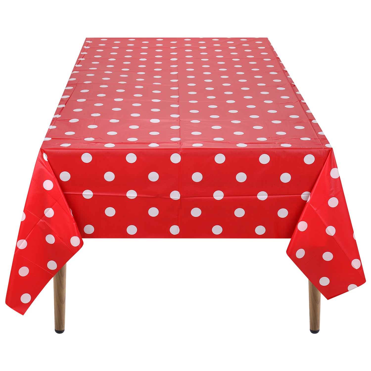 Neel Blue Polka Dot Tablecloth, Plastic Table Cover, 137cm x 274cm in Red | Size: 137 cm x 274 cm