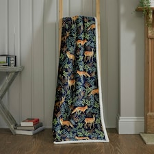 Fox and Deer Soft Fleece Throw - 140 x 180cm Cosy Sherpa Blanket Blue | Navy