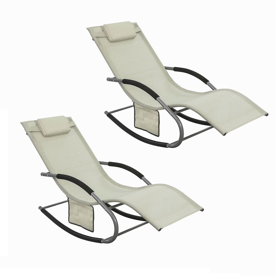image 1 of SoBuy OGS28-MIX2,Set of 2 Outdoor Garden Rocking Sun Lounger Recliner Relaxing Chair