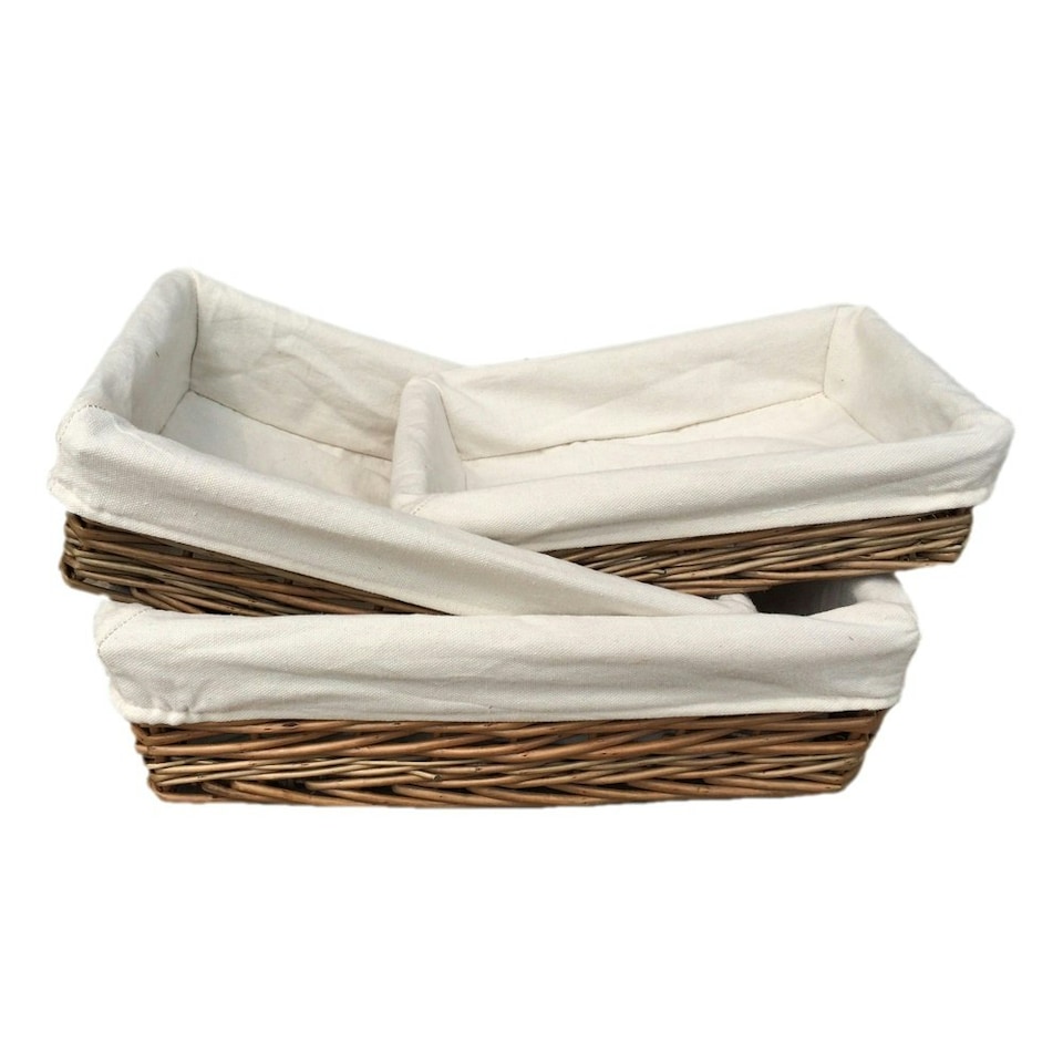 image 1 of Lined Antique Wash Rectangular Straight-Sided Wicker Tray Set of 3 Brown | Brown