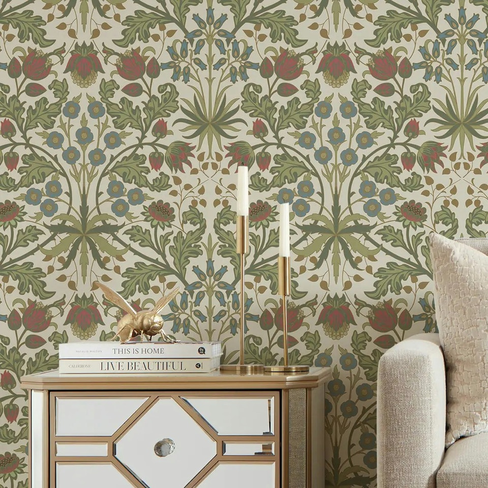 image 1 of Tulip Trellis Wallpaper in Cream Multi