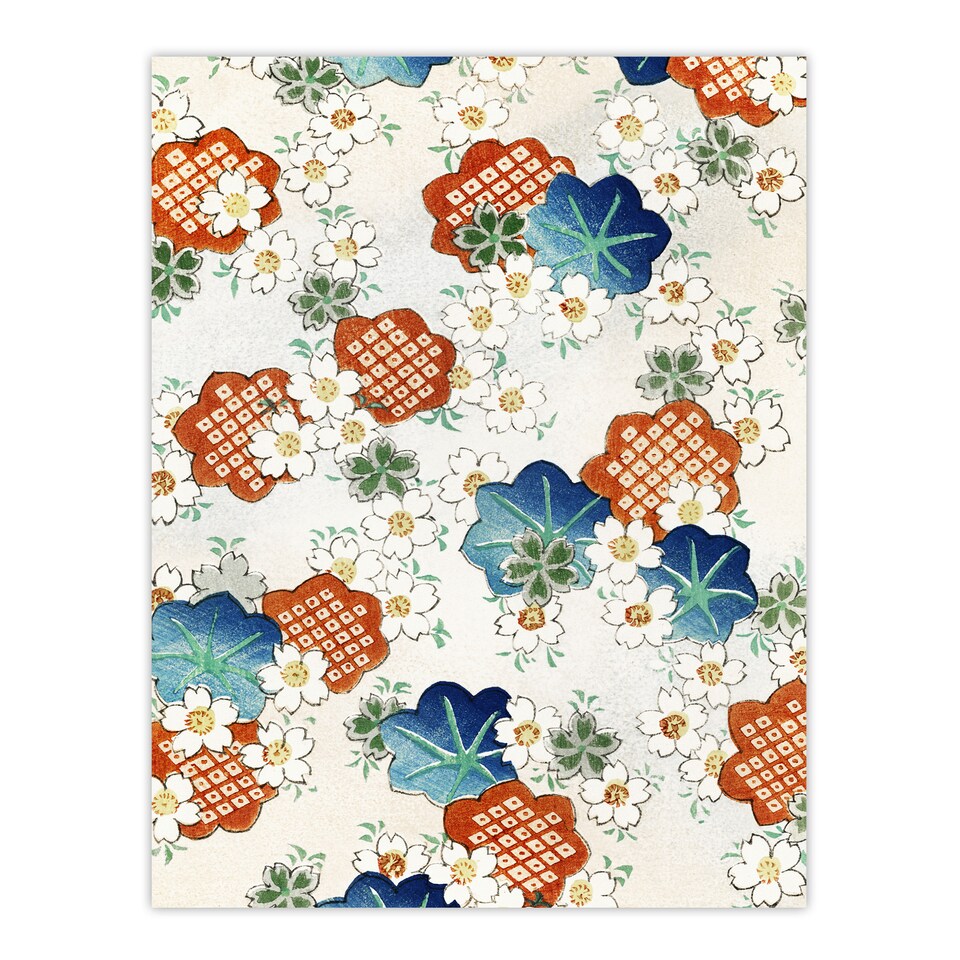 image 1 of Vintage Floral Flower Pattern Japanese Wall Art Print Bijutsukai 24x32"