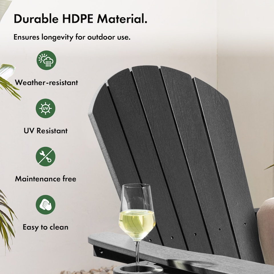 image 1 of Vonhaus Westport Black Adirondack Garden Chair HDPE with Reclining Backrest