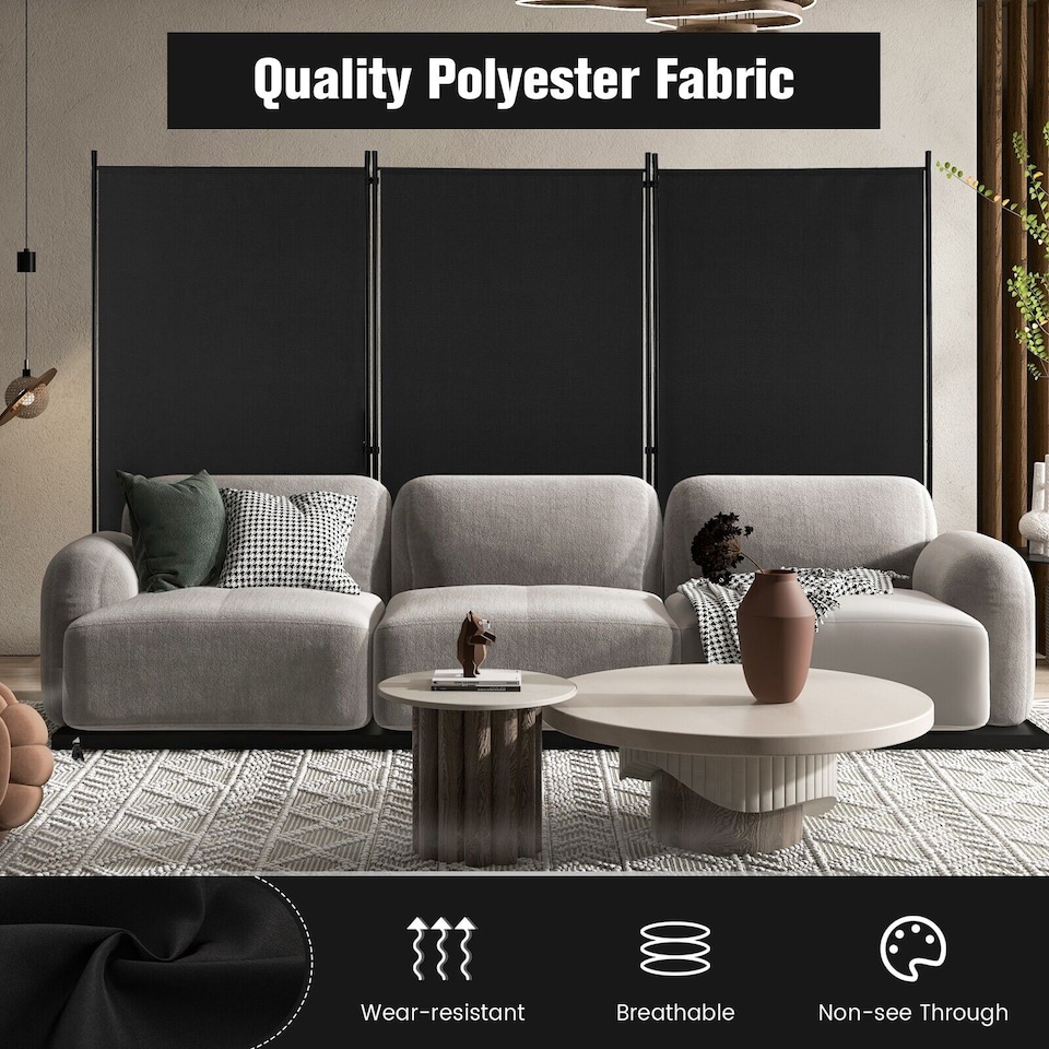 image 1 of COSTWAY 3 Rolling Privacy Screens Freestanding Panel Room Divider on Wheels Black