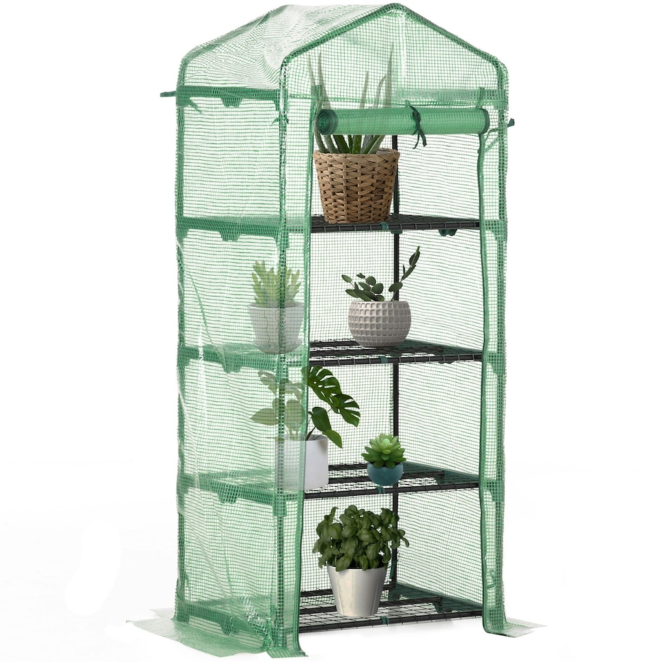 image 1 of Outsunny Mini Greenhouse 4-Tier Portable Plant House Shed w/ PE Cover, Green
