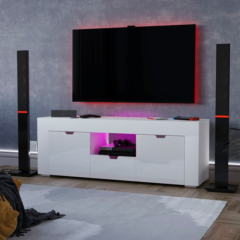 image 1 of Vida Designs Eclipse 2 Door 1 Drawer LED TV Unit Entertainment Stand, White