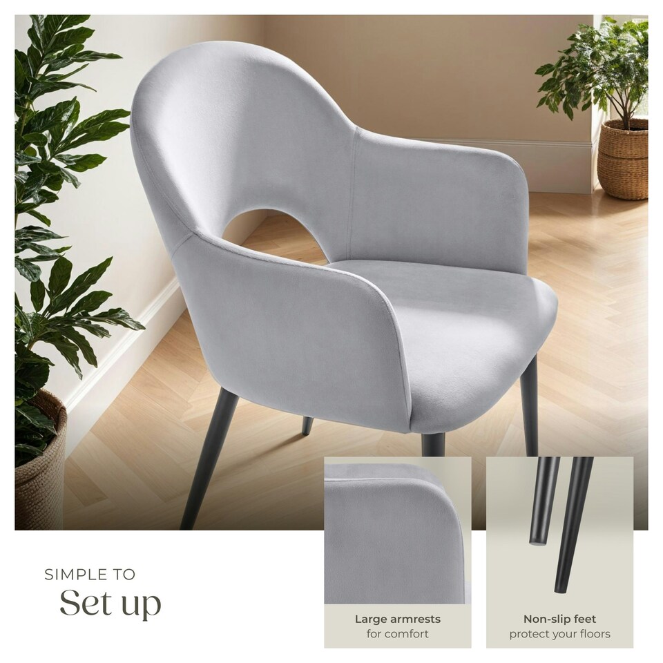 image 1 of Dining Chair Sasha- padded armchair in velvet look, continuous backrest - Set of 6 Grey | Light Grey