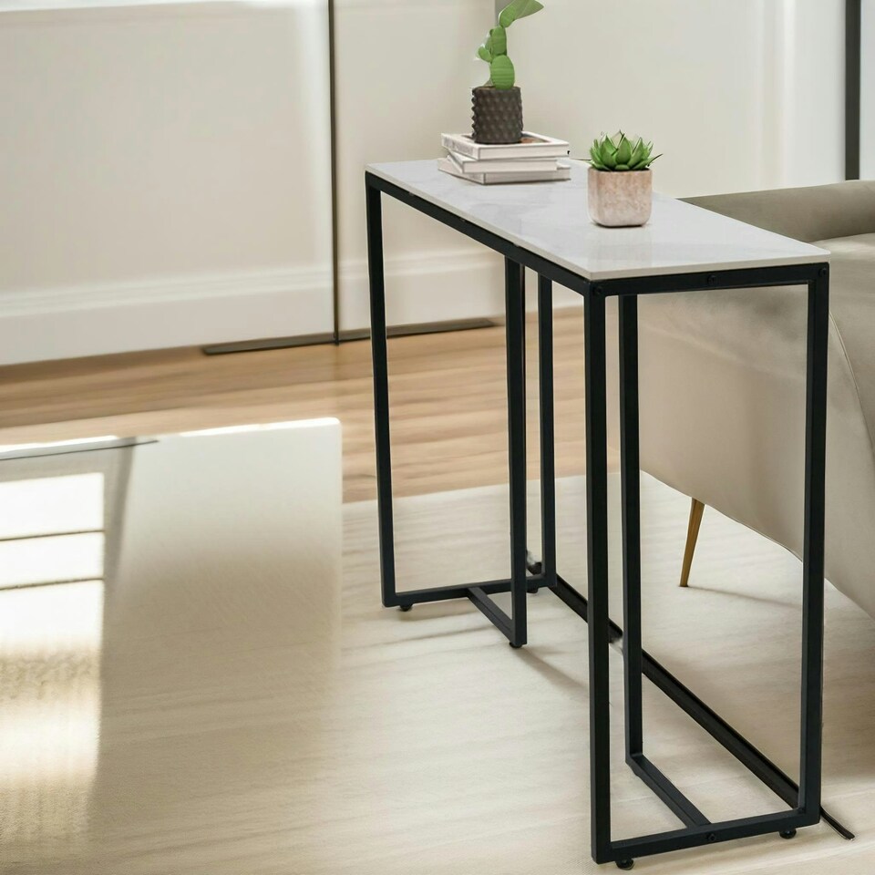 image 1 of Faux Marble Console Table Grey