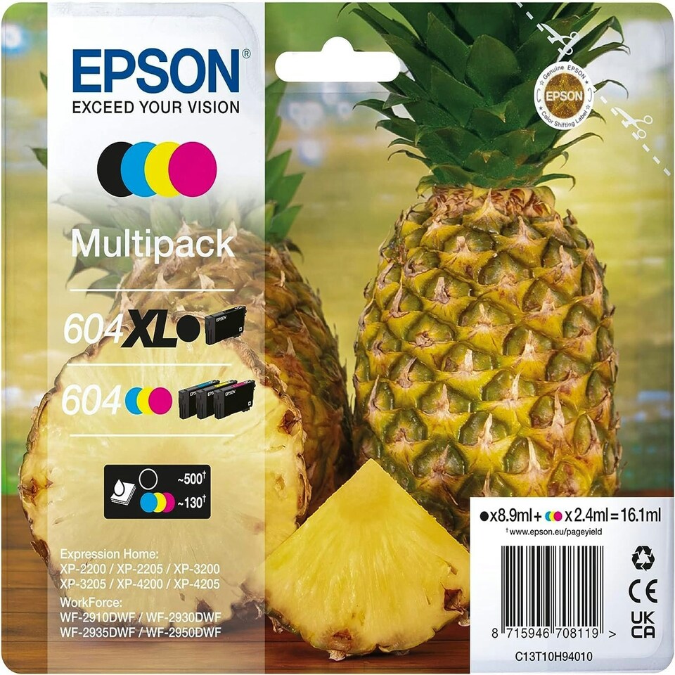 image 1 of Epson 604XL Pineapple, Genuine Multipack, XL Black Standard Colours Ink Cartridges