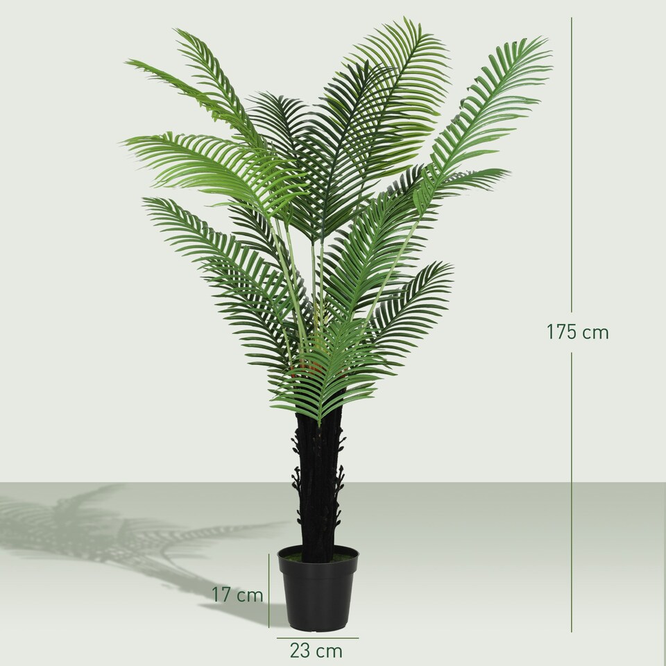 image 1 of HOMCOM 175cm Artificial Areca Palm Tree with PE Leaves and Flocked Soil Green | One Size