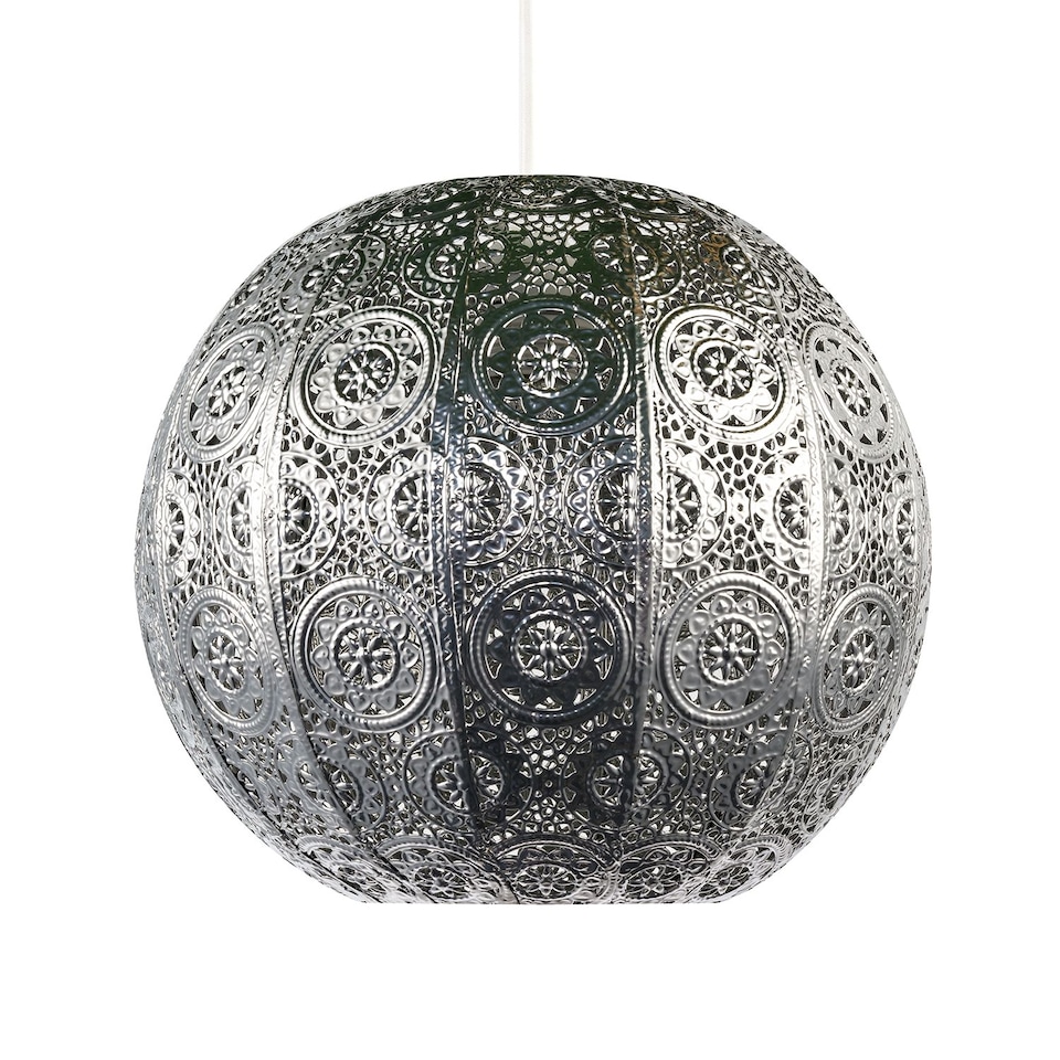 image 1 of Spherical Vintage Moroccan Pendant Lamp Shade in Shiny Silver Metal | Silver | Silver | 1