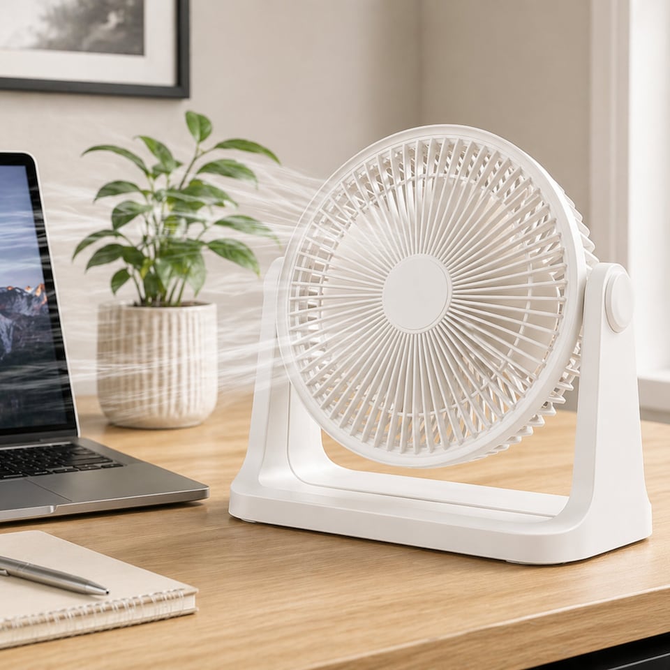 image 1 of EMtronics 9" Turbo Table Fan with 115° Tilt, 3 Speeds & Quiet Operation - White