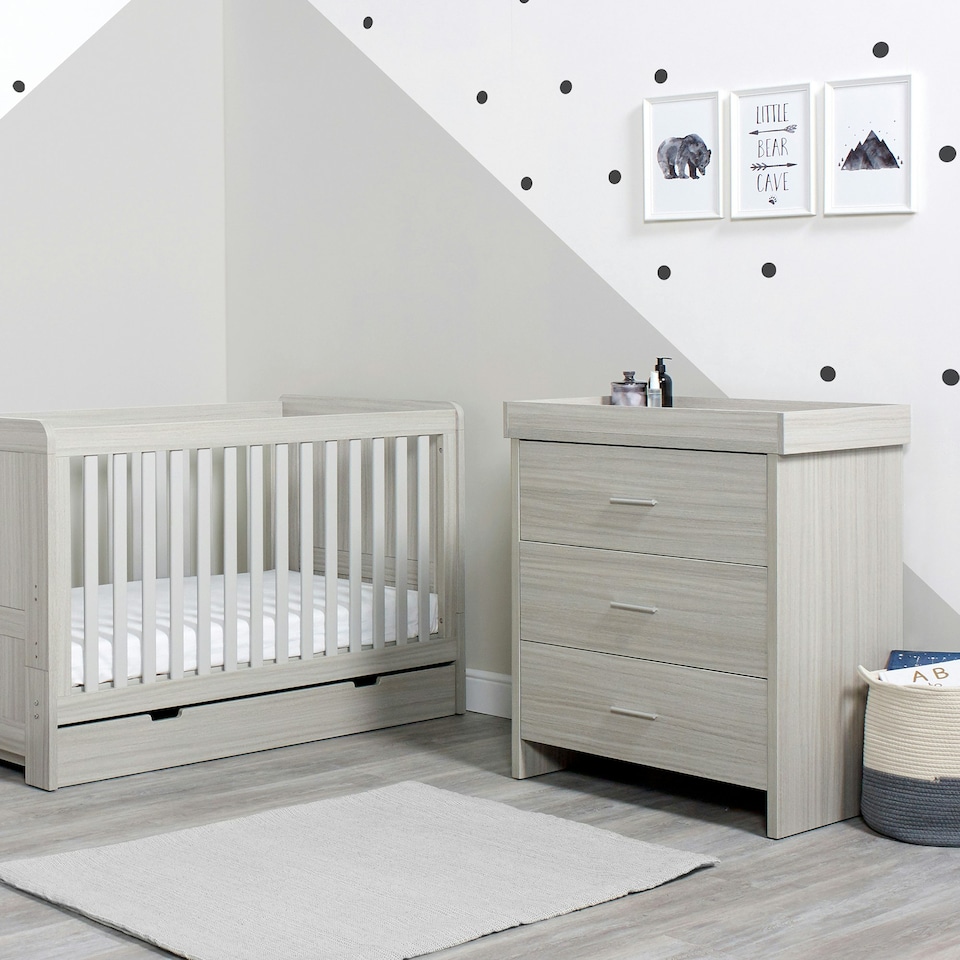 image 1 of Pembrey 2 Piece Furniture - Cot Bed, Changing Unit & All Fibre Mattress, Suitable from Birth to 4 Years (Ash Grey)