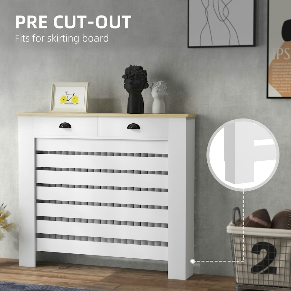 image 1 of HOMCOM Radiator Cover with Drawer, Horizontal Slat, 111cm, White