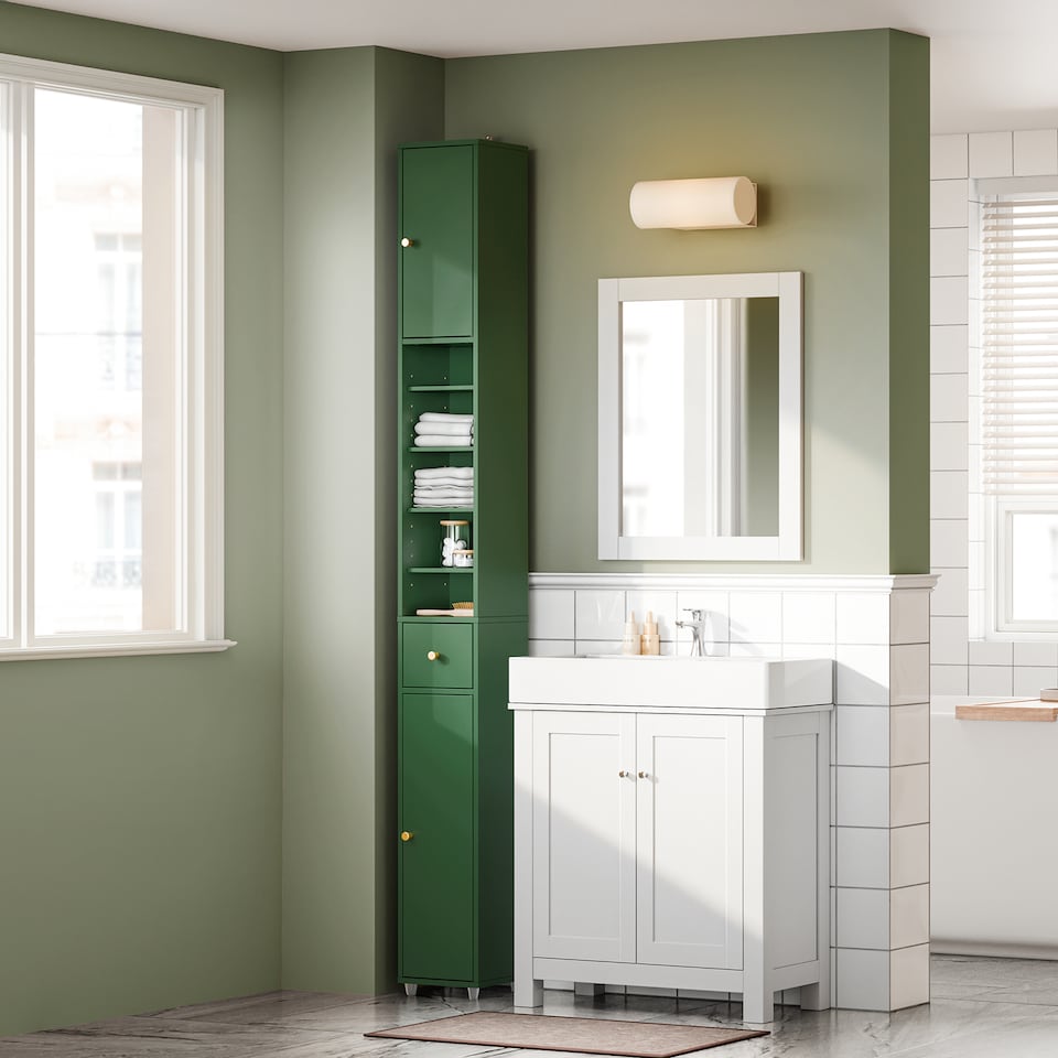 image 1 of SoBuy Tall Bathroom Storage Cabinet with Adjustable Shelves and Drawer, Dark Green, 7.9x7.9x70.9 in, 13.4 kg - BZR34-II-SY