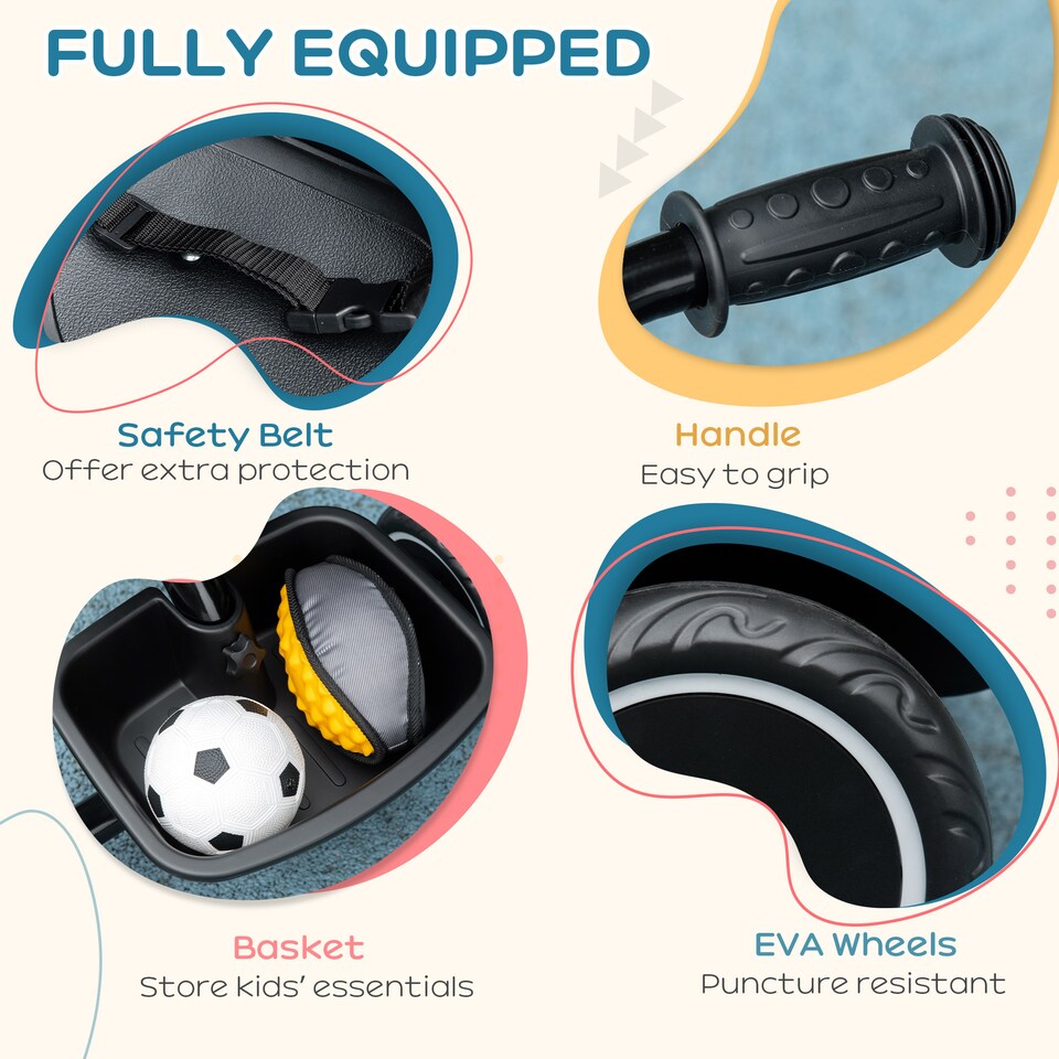 image 1 of AIYAPLAY Kids Trike, Toddler Tricycle for 2 to 5 Years, with Adjustable Seat, Pedal, Front Rear Baskets, 3 Wheels Kids Bike Gift for Boys and Girls, Black