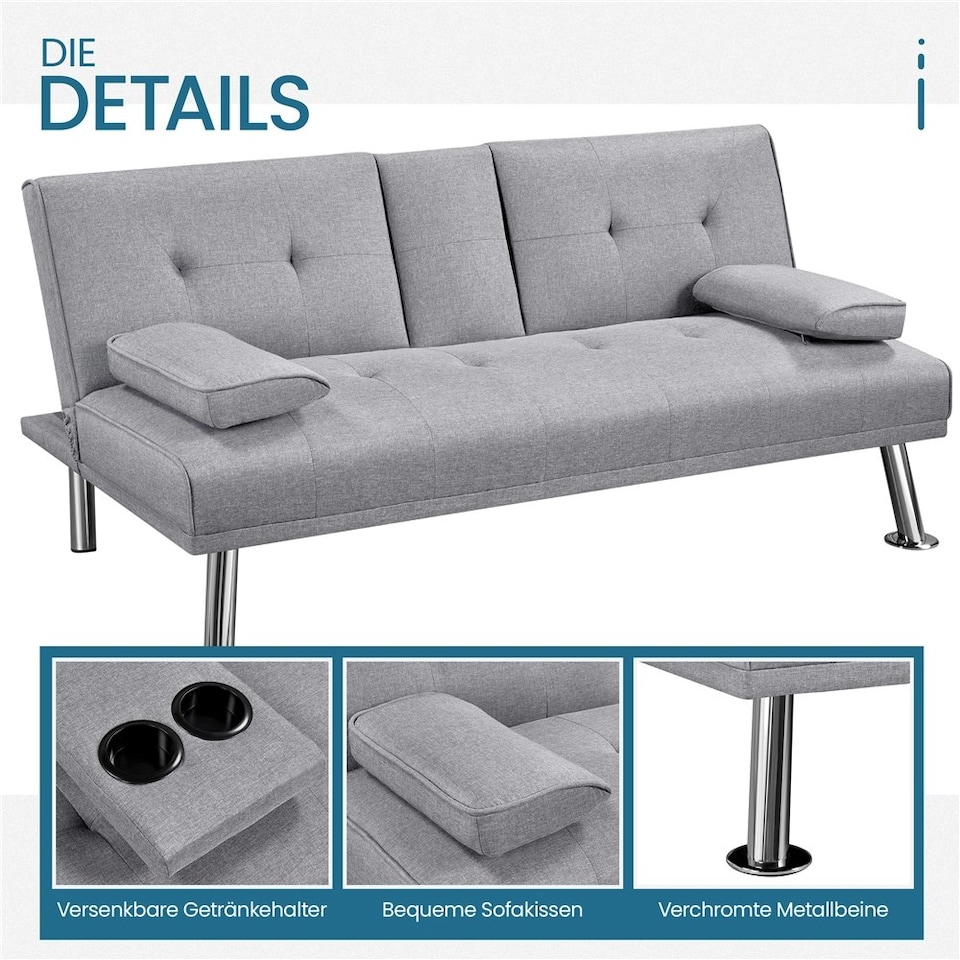 image 1 of Yaheetech Fabric Upholstered Convertible Futon Sofa Bed for Small Spaces