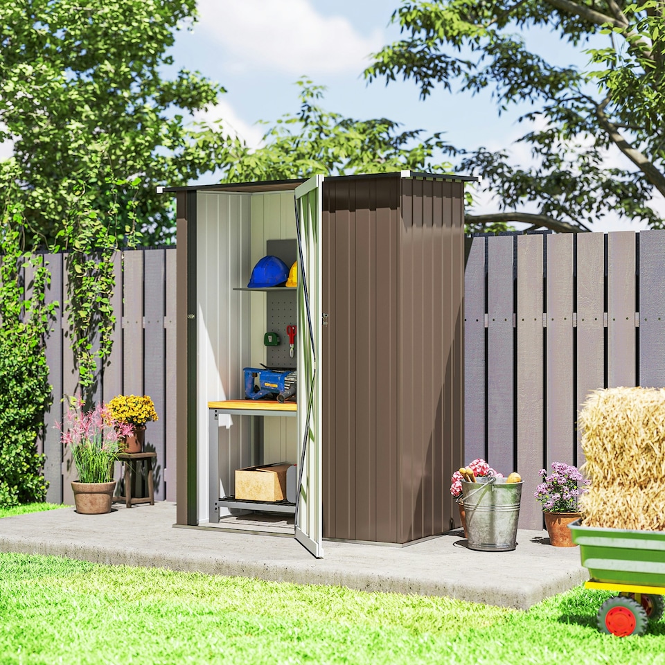 image 1 of Outsunny Outdoor Storage Shed Steel Garden Shed w/ Lockable Door Brown