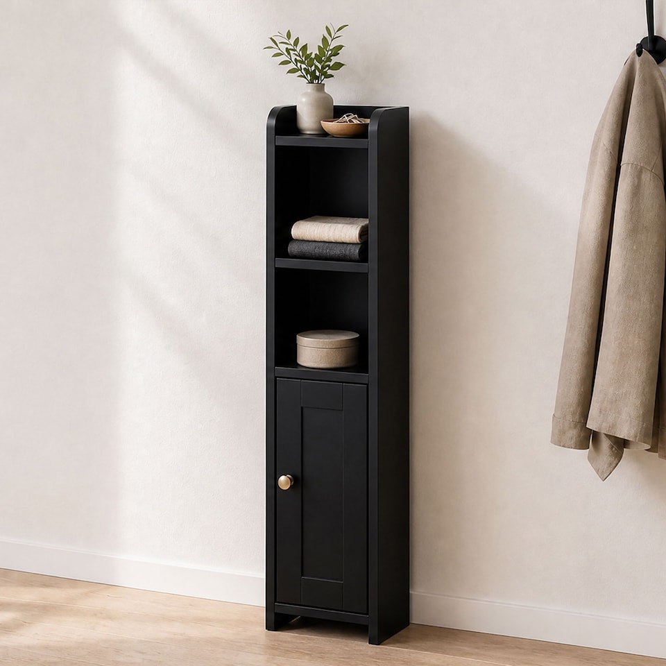 image 1 of Levede Bathroom Cabinet Slim Corner Storage Adjustable Shelves PB MDF Black