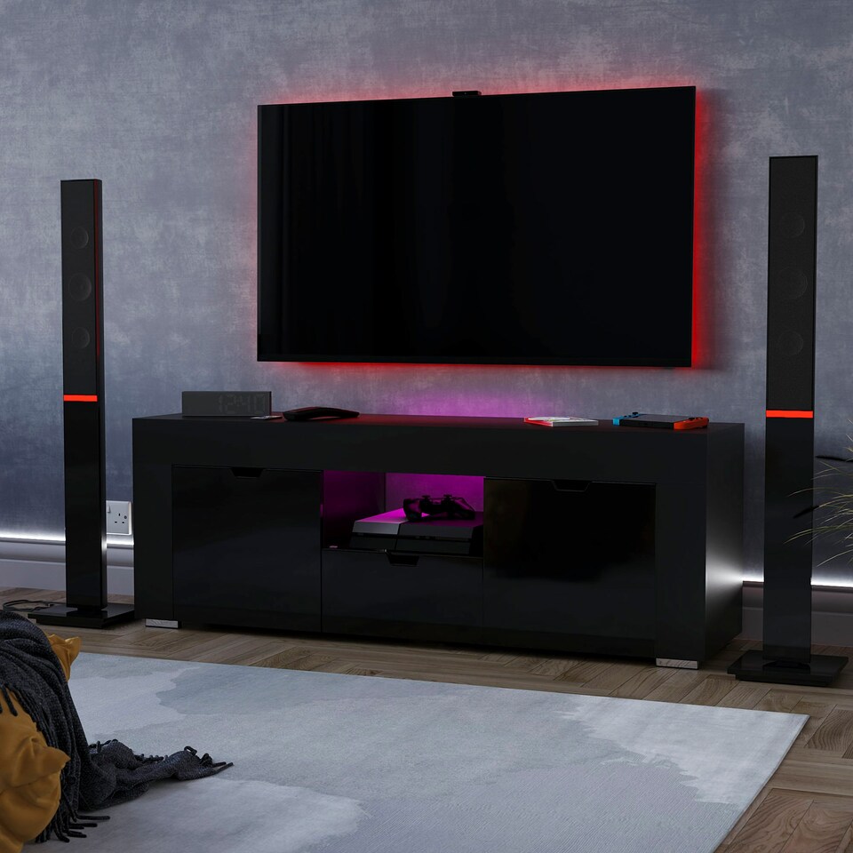 image 1 of Vida Designs Eclipse 2 Door 1 Drawer LED TV Unit Entertainment Stand, White