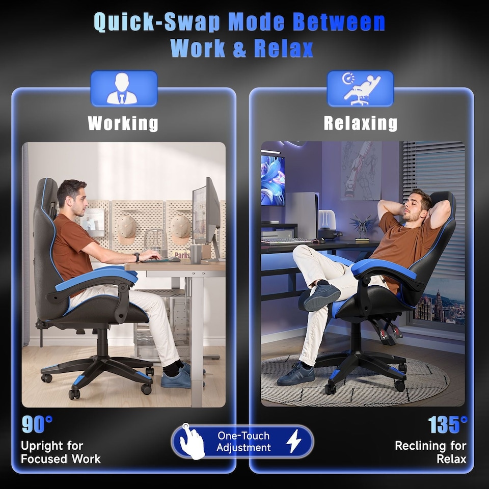 image 1 of Rattantree Reclining PU Leather Gaming Chair With Lumbar Support