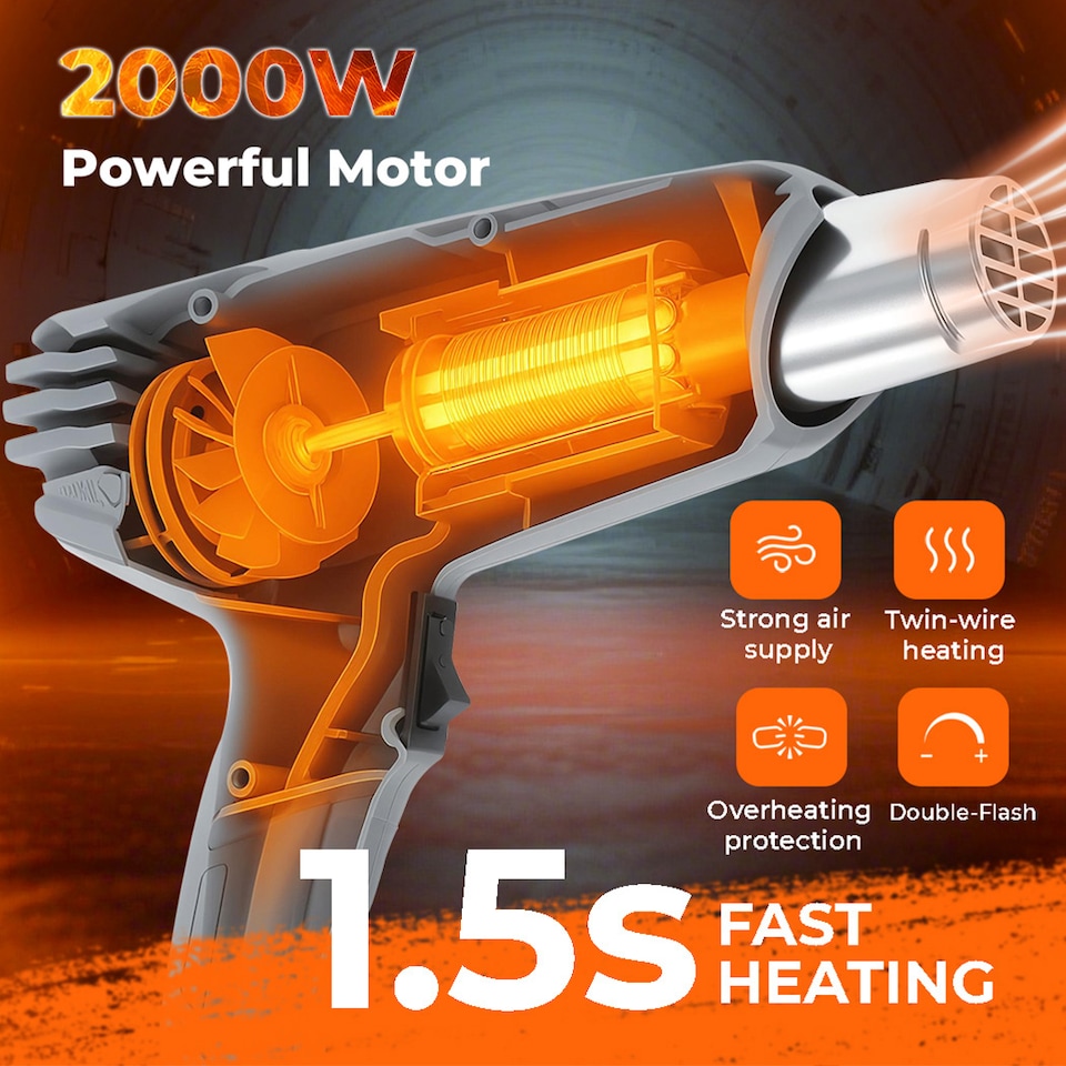 image 1 of Traderight 2000W Heat Gun Hot Air Blower Dual Temperature Paint Remover with 4 Nozzles