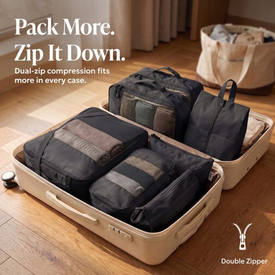 image 1 of Lugg Compression Packing Cubes 8 Piece Travel Suitcase Organiser Set
