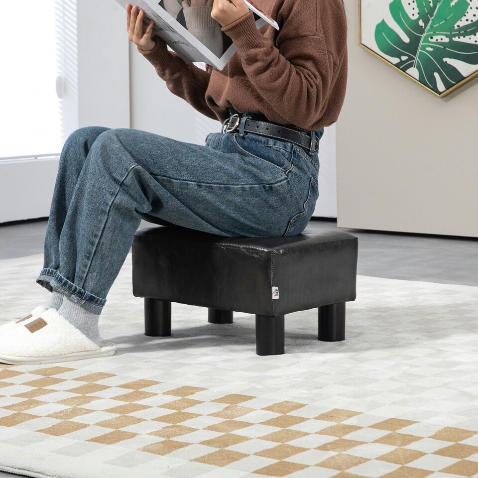 image 1 of HOMCOM Chic Faux Leather Footstool Ottoman Cube with 4 Plastic Legs Brown