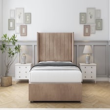 Sloomy Falcon Mink Naples Divan Bed With Mattress No Drawers With 54" Wingback Headboard 6' Super King | Brown | Mink | Super King | 1