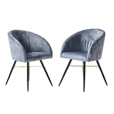 Set of 2 Vittorio Velvet Dining Chairs with Black Metal Legs, Quilted Design Modern Accent Chair | Grey