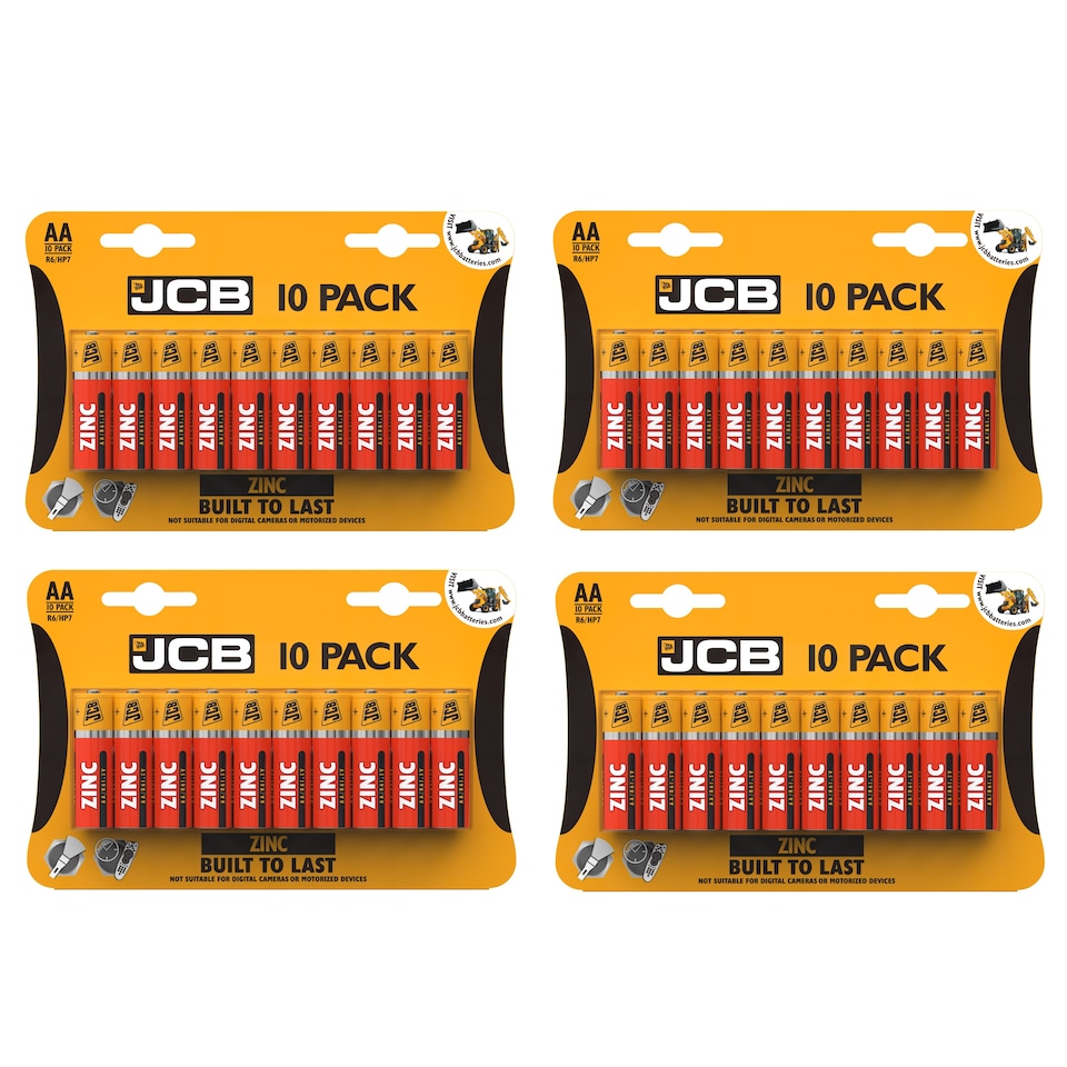 JCB AA Zinc Carbon Batteries - Pack of 10 | Multi | AA | 40